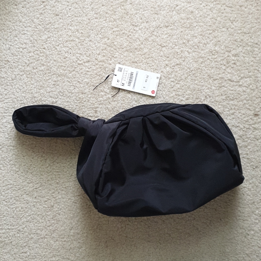 New Zara Black Nylon Clutch bag puffed padded